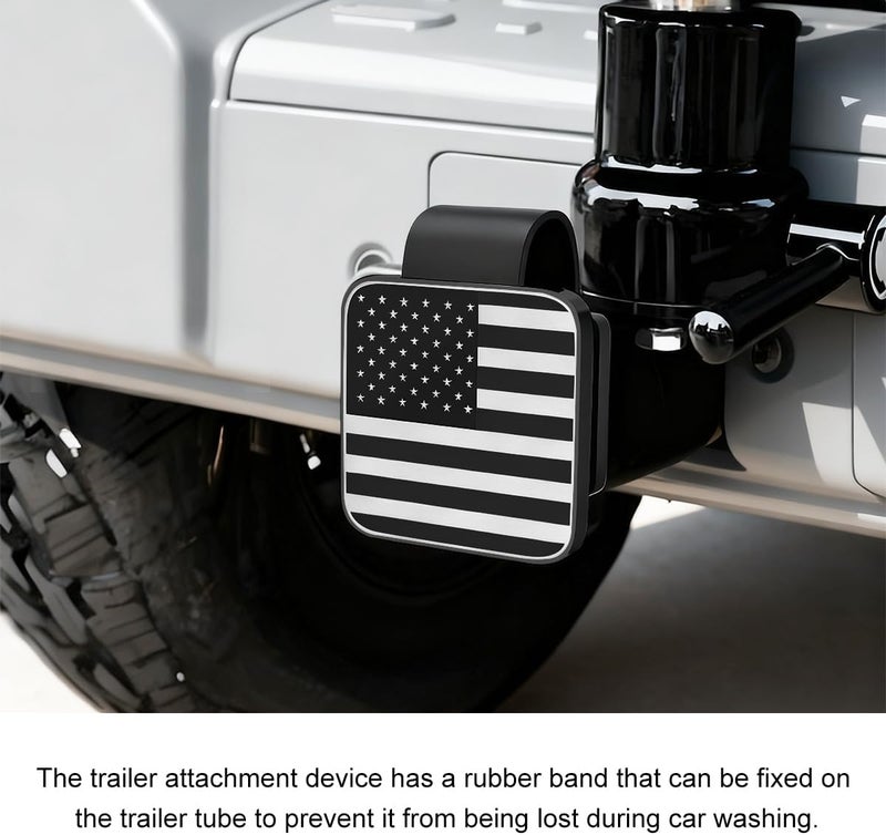 Sandfren 2 Inch Trailer Hitch Cover, American Flag Vehicle Square Mouth Protection Hook Dust-Proof Plug Cap, Auto Receiver Tube Hitch Plug Insert Accessories, Universal for SUV Truck RV (Silver - Image 3